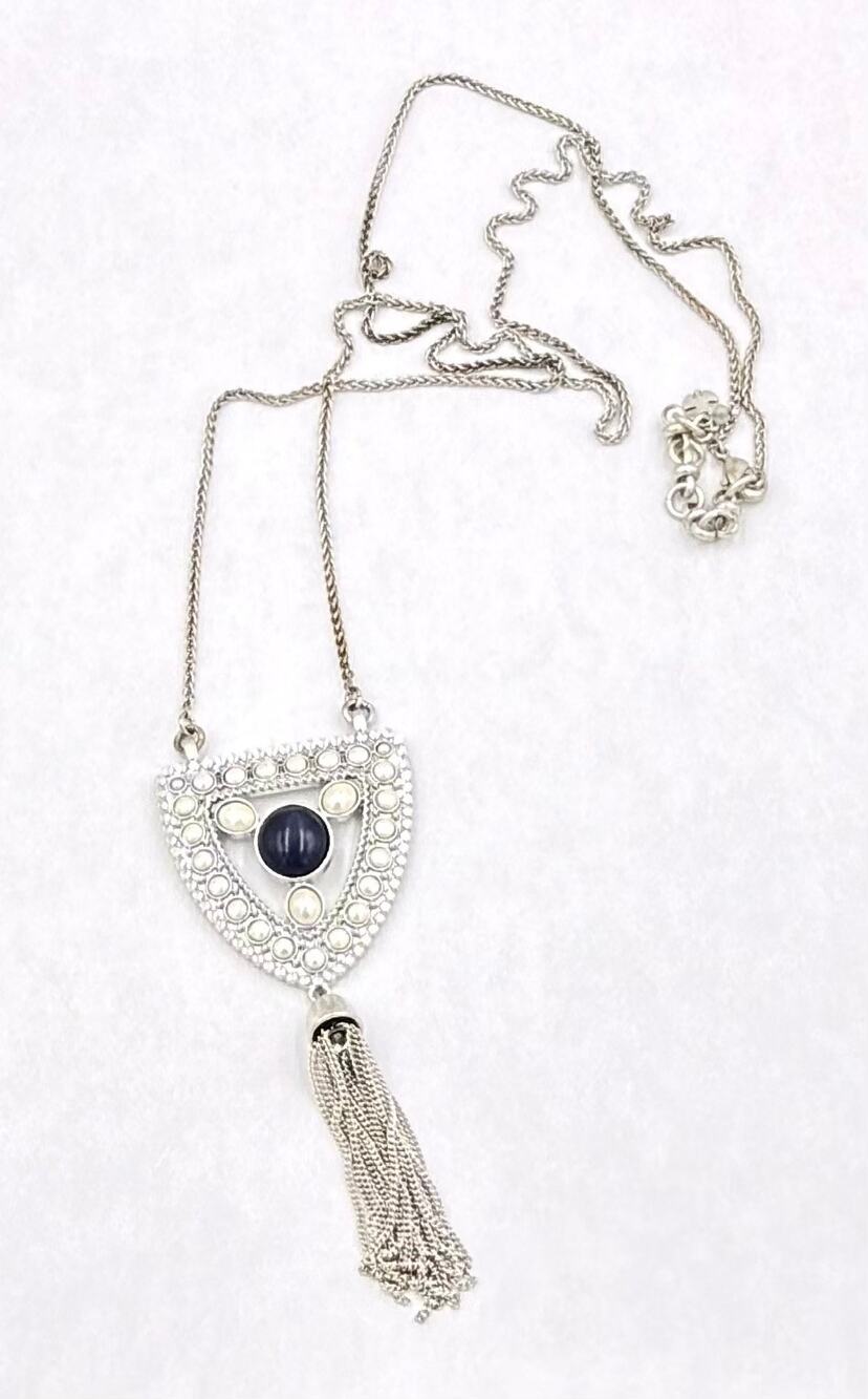 Lucky Brand x Milagro Indigo Ranch Faux Pearl & Crystal Tassel Necklace